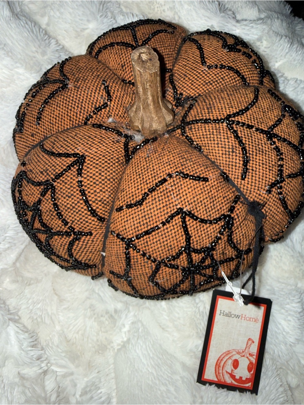 Hallow Home-Orange Beaded Burlap Pumpkin fabric decor